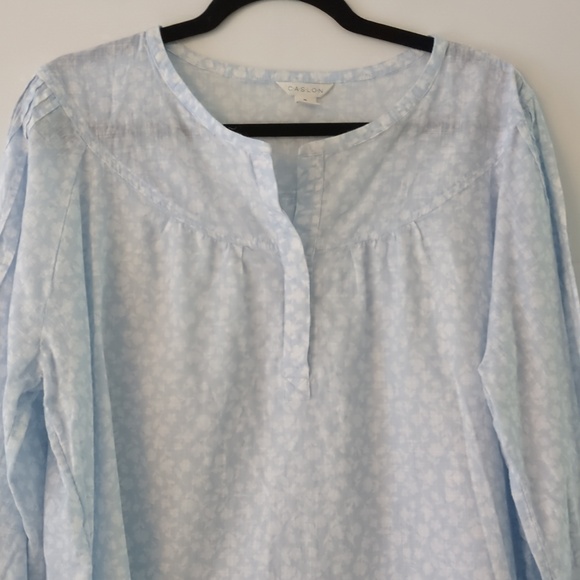 Caslon Light Blue Balloon 3/4 Sleeves Floral Print Cottage Core Airy Blouse XL - Picture 2 of 7
